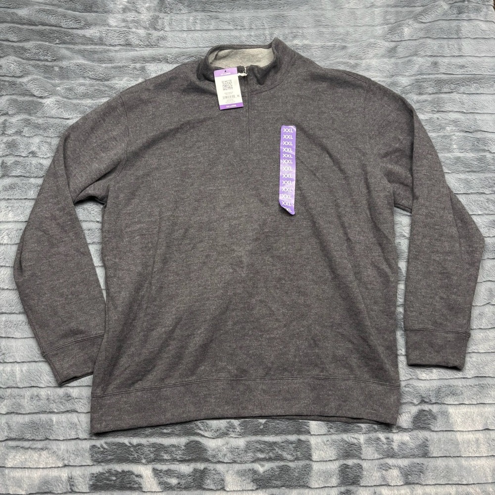Lands End Mens Ribbed Quarter Zip Pullover Dark Charcoal XXL 2XL New With Tags